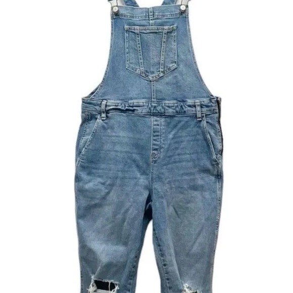 Old Navy Women's Bib Overalls Size 10 Light Wash Distressed Side Zip - Picture 9 of 10